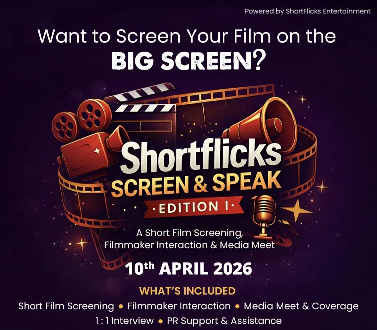 শর্ট ফিল্মের জন্য বড় স্ক্রিনের নতুন উদ্যোগ কলকাতায় শুরু হচ্ছে “ShortFlicks – Screen & Speak”